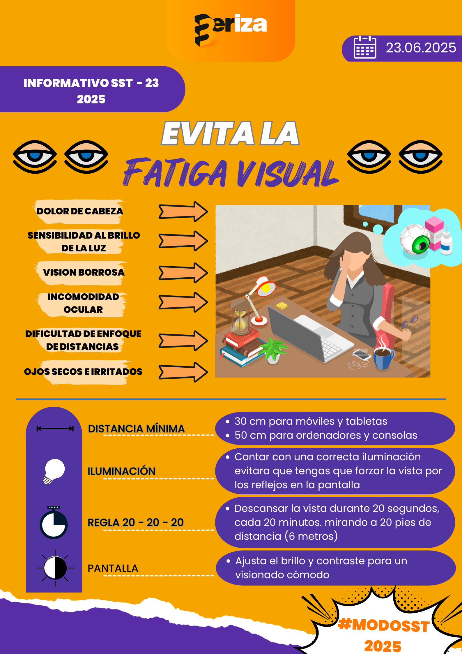INFORMATIVO SST: 👀🚨EVITA LA FATIGA VISUAL🚨👀